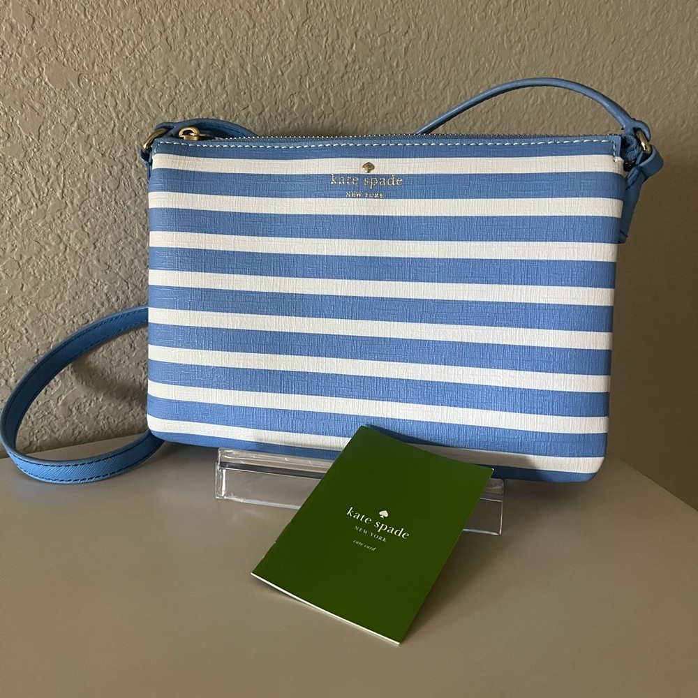 Kate Spade Blue and White Striped  Crossbody Bag w/ Storybook Lining